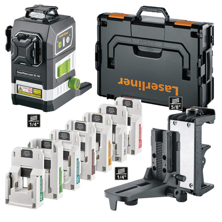 Laserliner 036.380-1 PowerPlane-Laser 3G Multi-18V Three-Dimensional Green Laser Kit with 7 Power Adapters