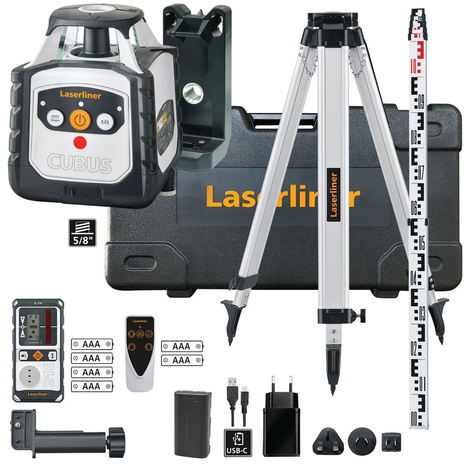 Laserliner 052.205A Cubus 210 S Set Rotary Laser Kit, 1500mm