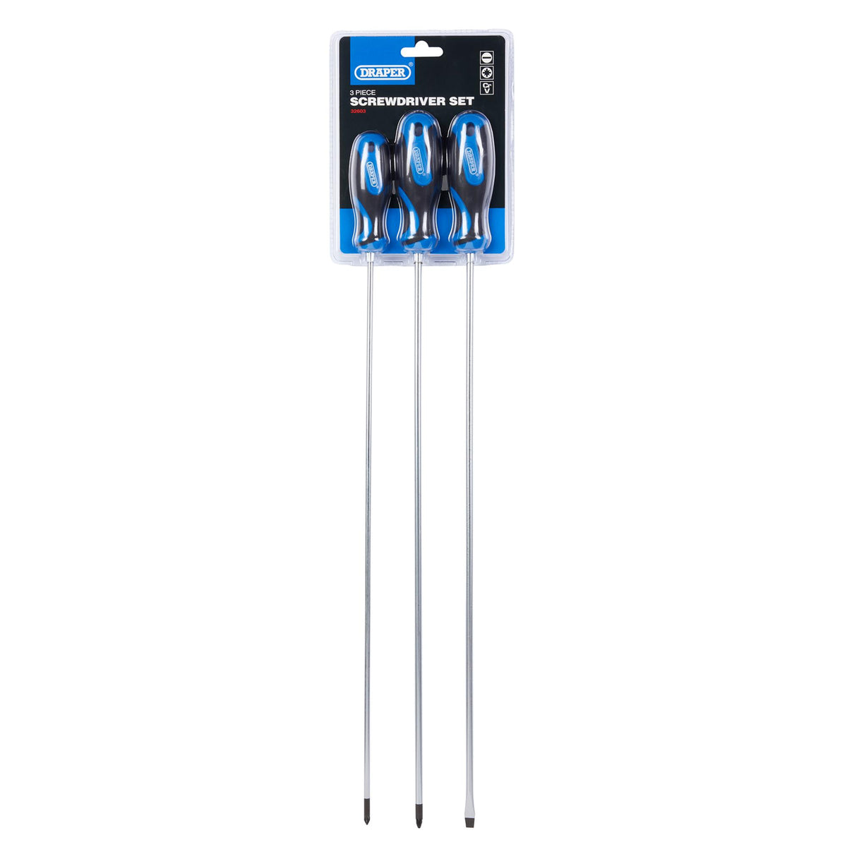 Draper Extra Long Reach Soft Grip Screwdriver Set, 450mm (3 Piece) Model No. 865L/3