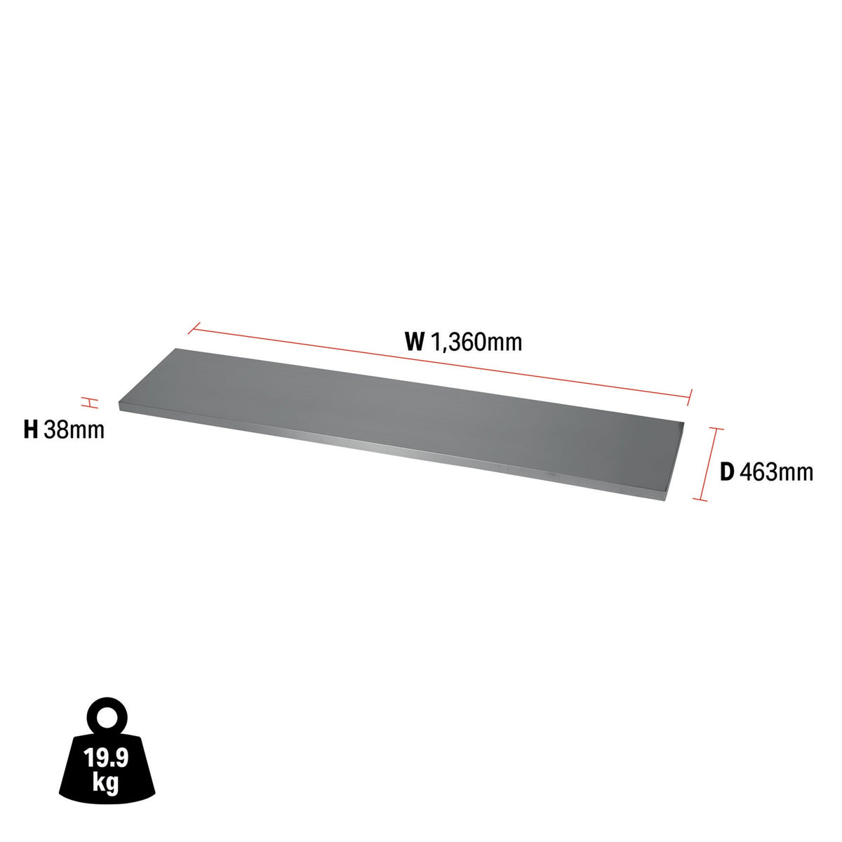DRAPER BUNKER Modular Stainless Steel Worktop, 1360mm Model No. MS400-SS54