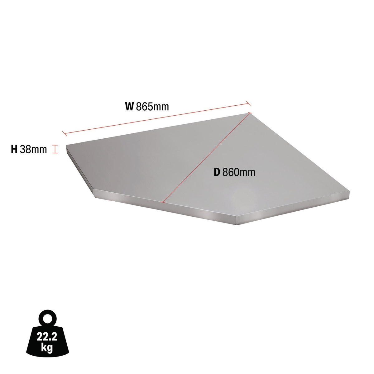 DRAPER BUNKER Modular Stainless Steel Worktop for Corner Cabinet, 865mm Model No. MS400-SSC