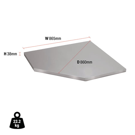 DRAPER BUNKER Modular Stainless Steel Worktop for Corner Cabinet, 865mm Model No. MS400-SSC