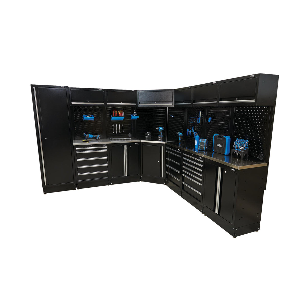 DRAPER BUNKER Modular Stainless Steel Worktop for Corner Cabinet, 865mm Model No. MS400-SSC
