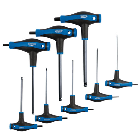 DRAPER Expert 8 piece Soft Grip 'T' Handle Hexagon and Ball End Key Set: Model No.THEX/SG/8/B