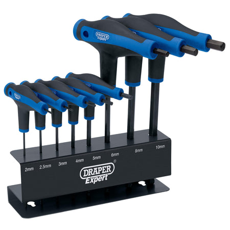 DRAPER Expert 8 piece Soft Grip 'T' Handle Hexagon and Ball End Key Set: Model No.THEX/SG/8/B