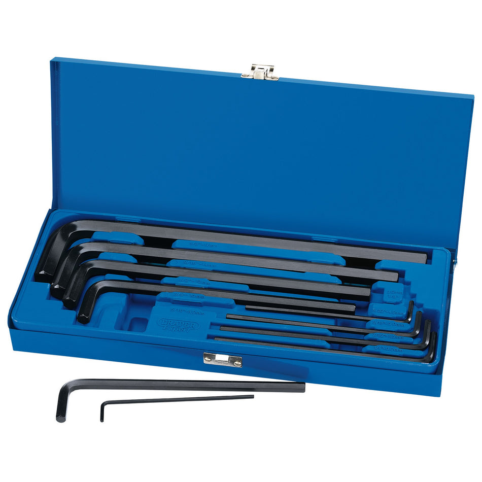 DRAPER Expert 10 Piece Metric Extra Long Pattern Hexagon Key Set: Model No.ELKW10M/B