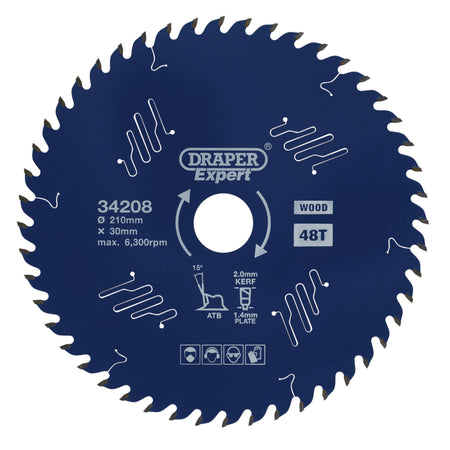 Draper Expert TCT Circular Saw Blade for Wood with PTFE Coating, 210 x 30mm, 48T: Model No. SBE3