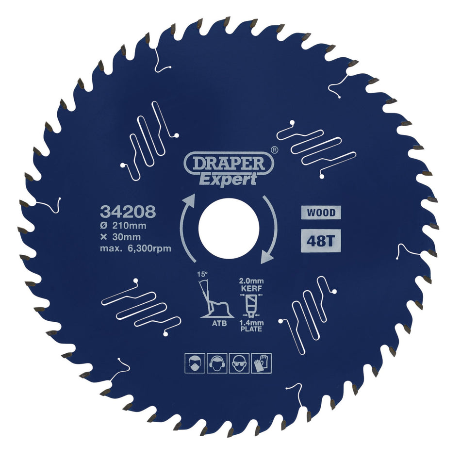 Draper Expert TCT Circular Saw Blade for Wood with PTFE Coating, 210 x 30mm, 48T: Model No. SBE3