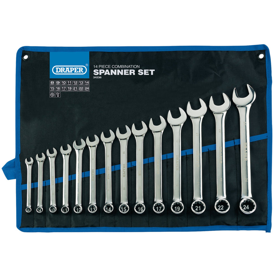DRAPER 14 Piece Metric Combination Spanner Set: Model No.8233/14/MM