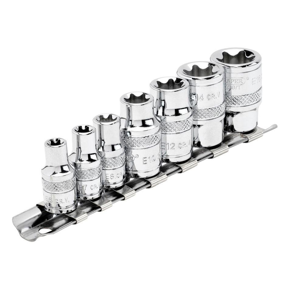 DRAPER Set of Draper TX-STAR Sockets on a Rail (7 Piece): Model No. BD7TX/B