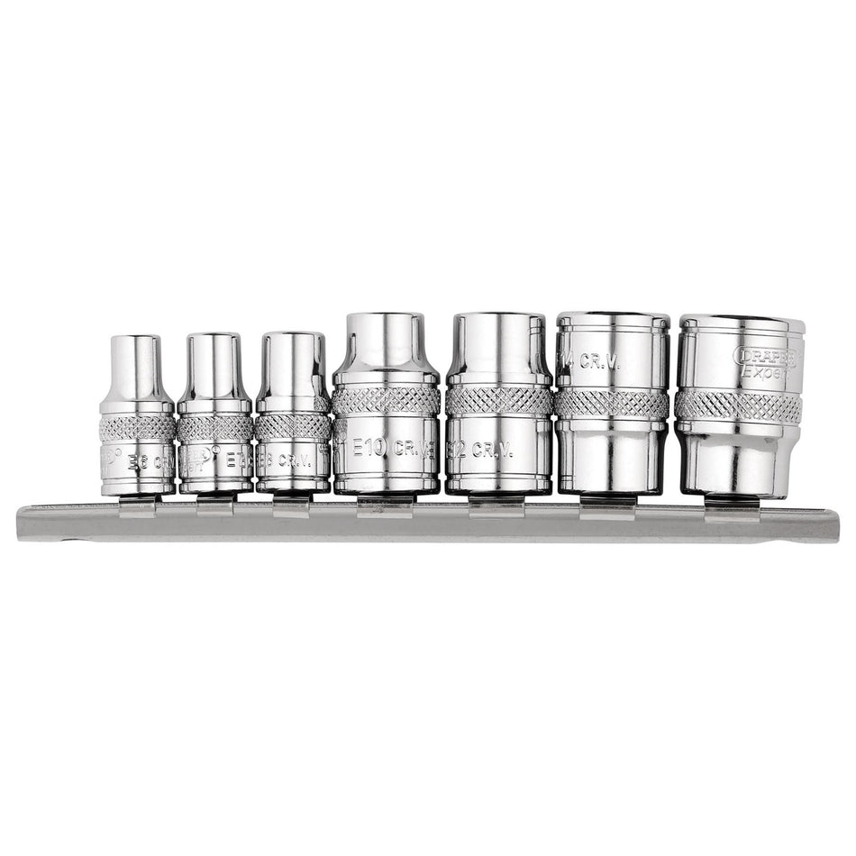DRAPER Set of Draper TX-STAR Sockets on a Rail (7 Piece): Model No. BD7TX/B