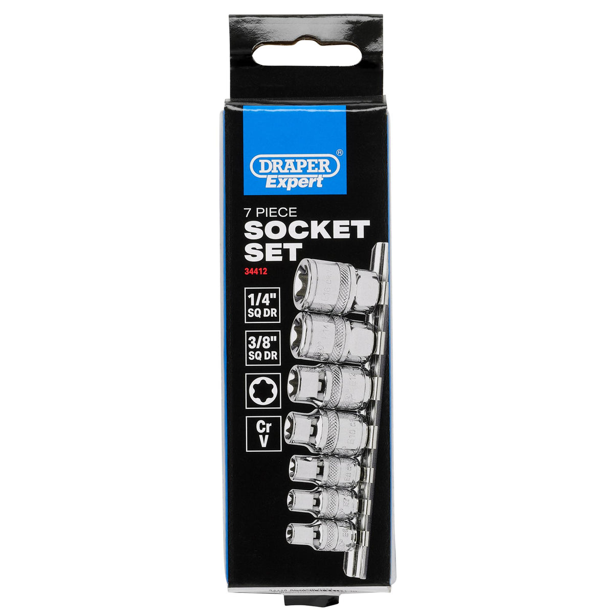 DRAPER Set of Draper TX-STAR Sockets on a Rail (7 Piece): Model No. BD7TX/B