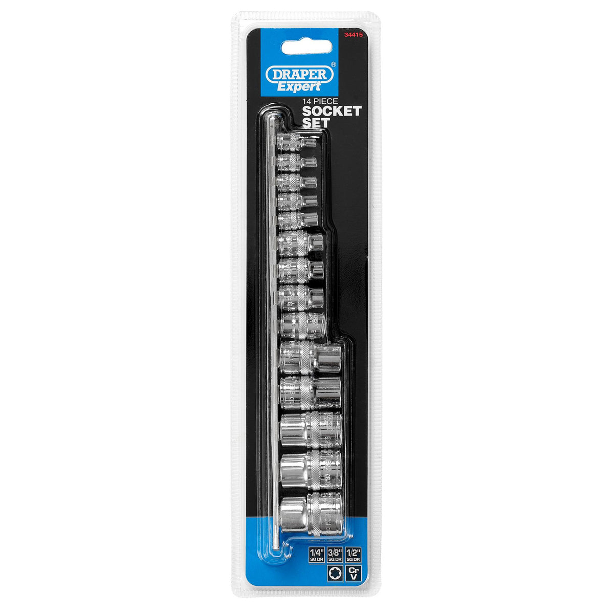 DRAPER 1/4, 3/8, 1/2" Sq. Dr. Draper TX-STAR Socket Set (14 Piece): Model No. BDH14TX/B