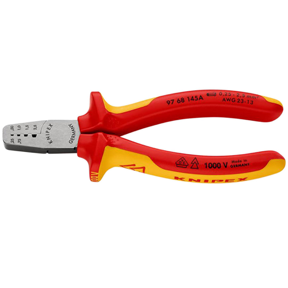 KNIPEX 97 68 145 A VDE Crimping Pliers for Wire Ferrules, 145mm