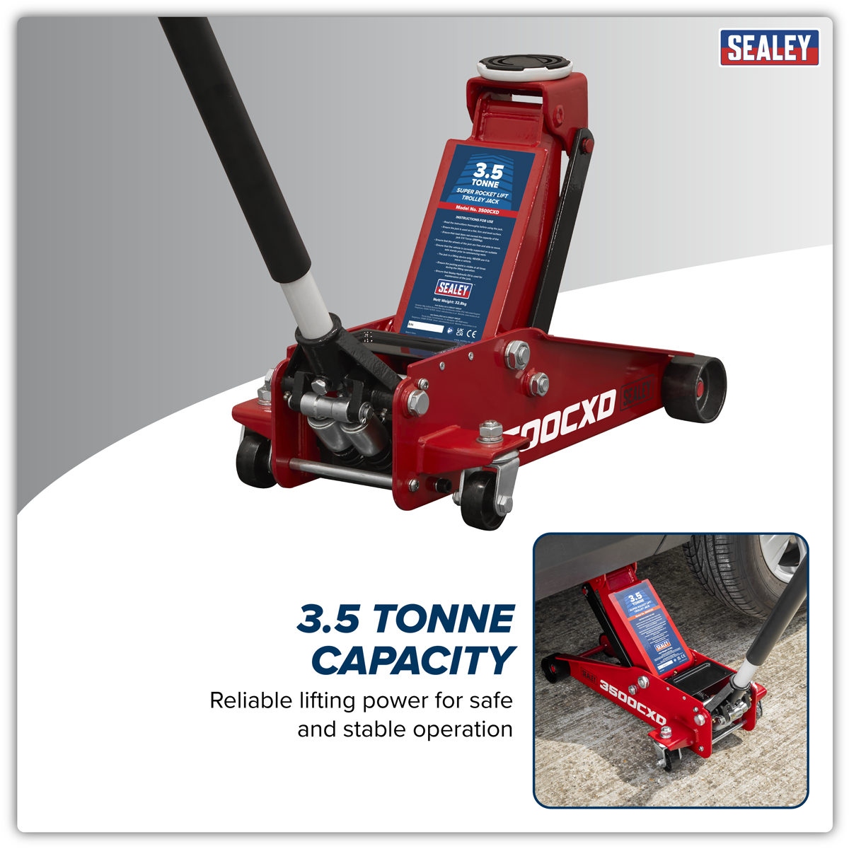 Sealey Trolley Jack with Super Rocket Lift 3.5 Tonne Model No-3500CXD