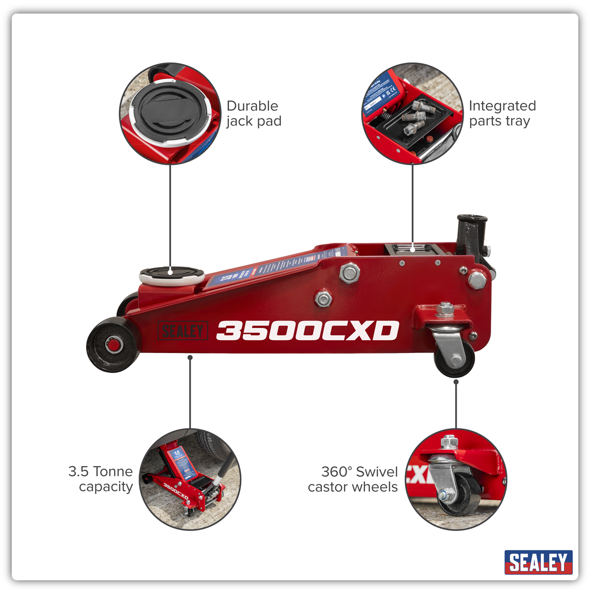 Sealey Trolley Jack with Super Rocket Lift 3.5 Tonne Model No-3500CXD