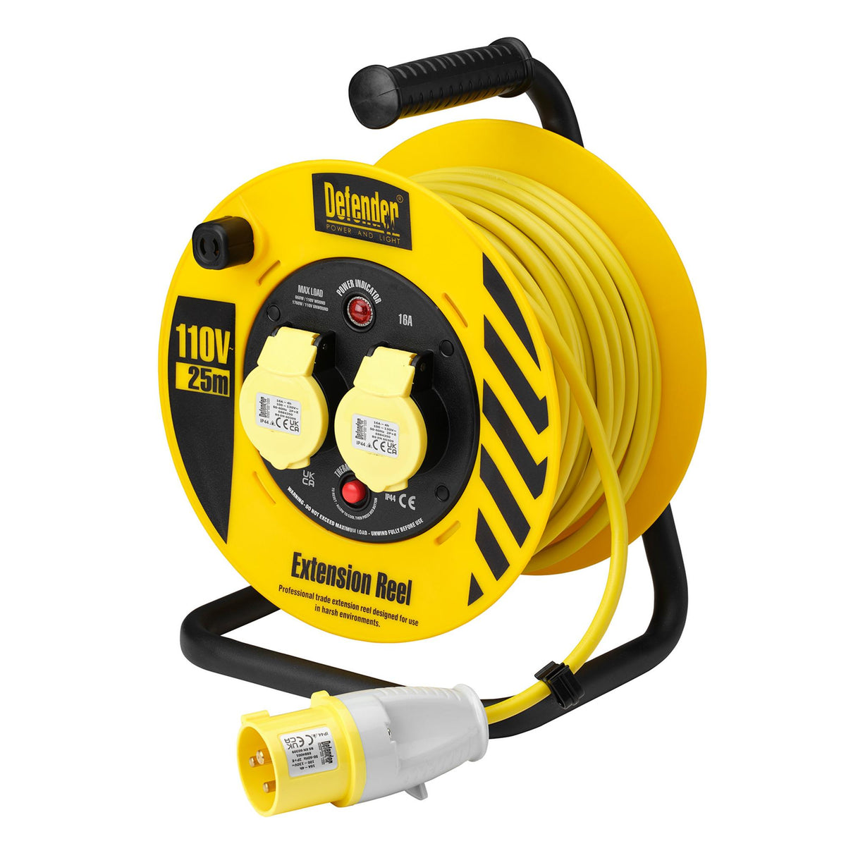 Defender E86450 110V Industrial Cable Reel, 1.5mm², 16A, 25m