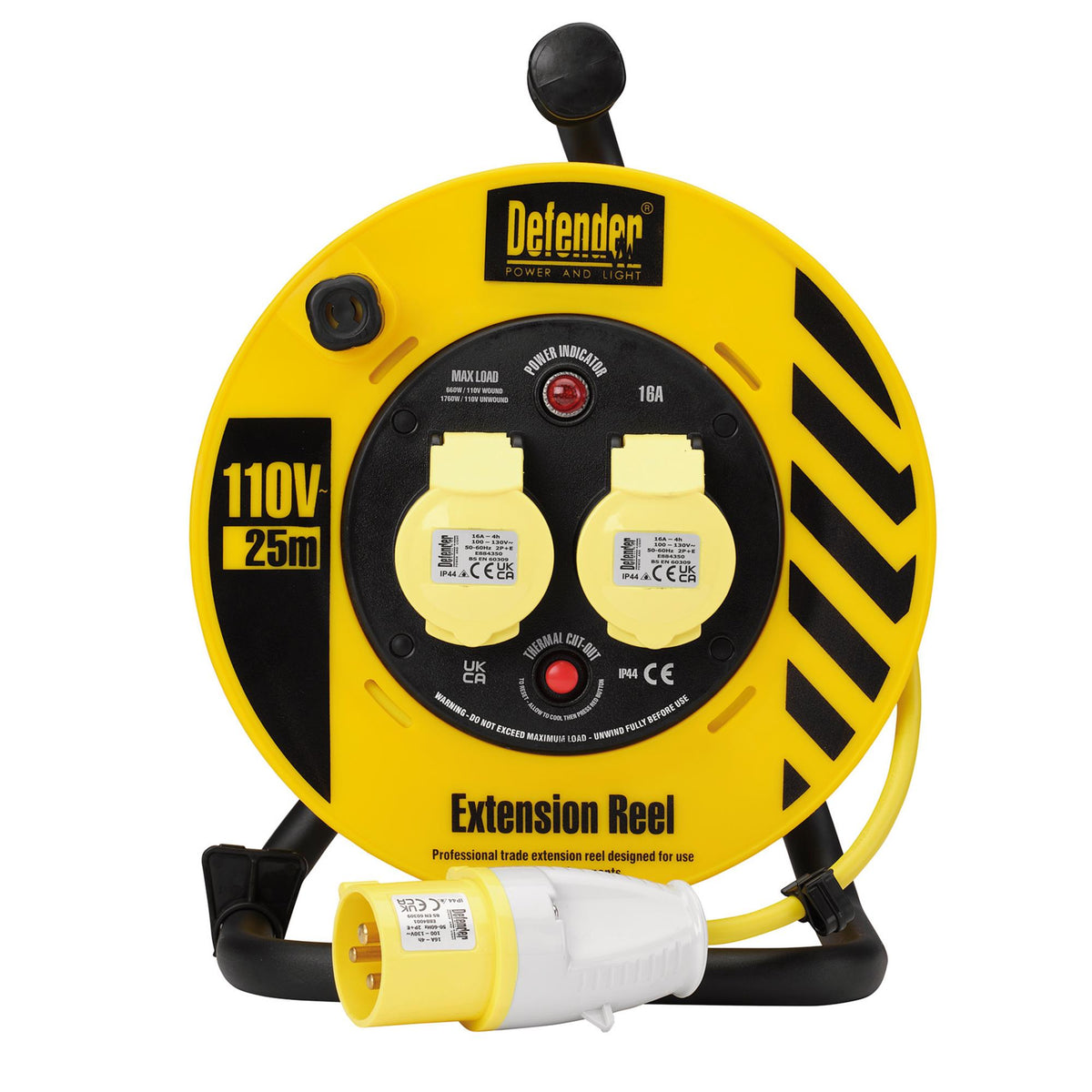 Defender E86450 110V Industrial Cable Reel, 1.5mm², 16A, 25m