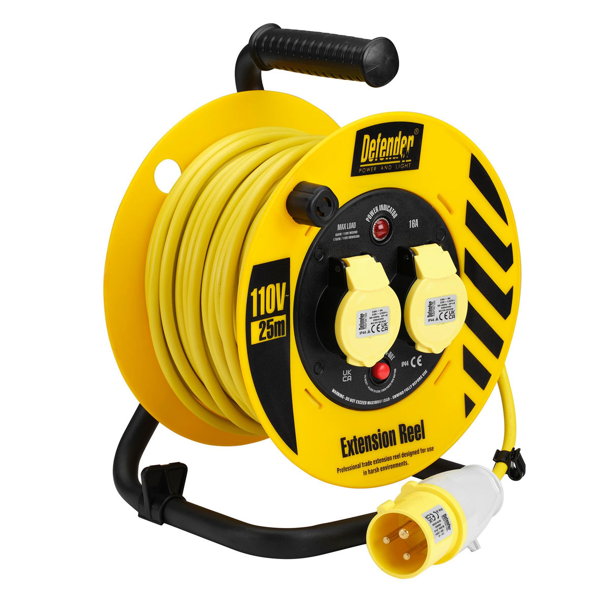 Defender E86450 110V Industrial Cable Reel, 1.5mm², 16A, 25m