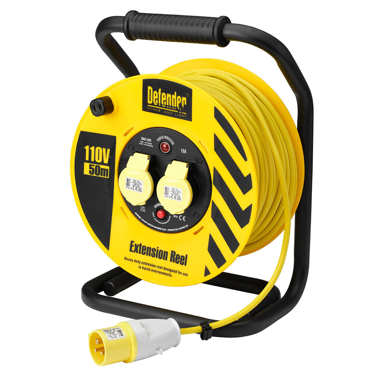 Defender E86500 110V Industrial Cable Reel, 1.5mm², 16A, 50m