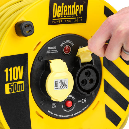 Defender E86500 110V Industrial Cable Reel, 1.5mm², 16A, 50m