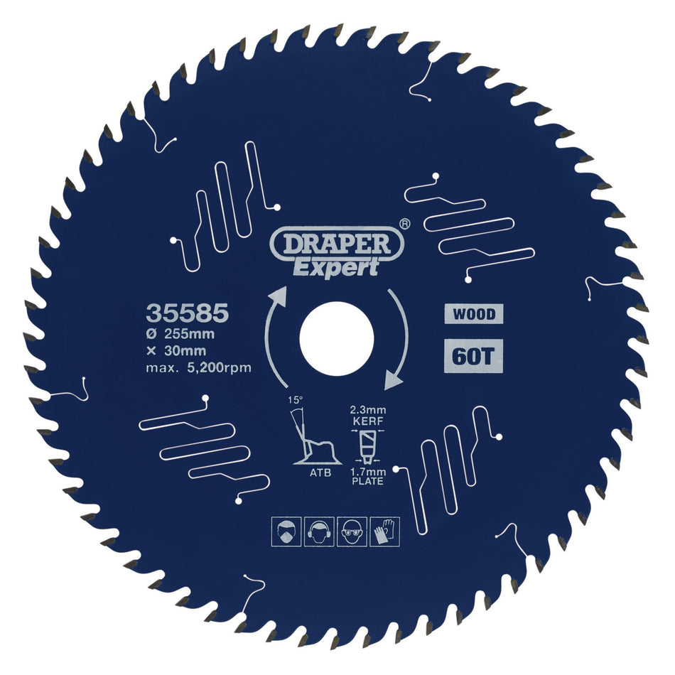 Draper Expert TCT Circular Saw Blade for Wood with PTFE Coating, 255 x 30mm, 60T: Model No. SBE6
