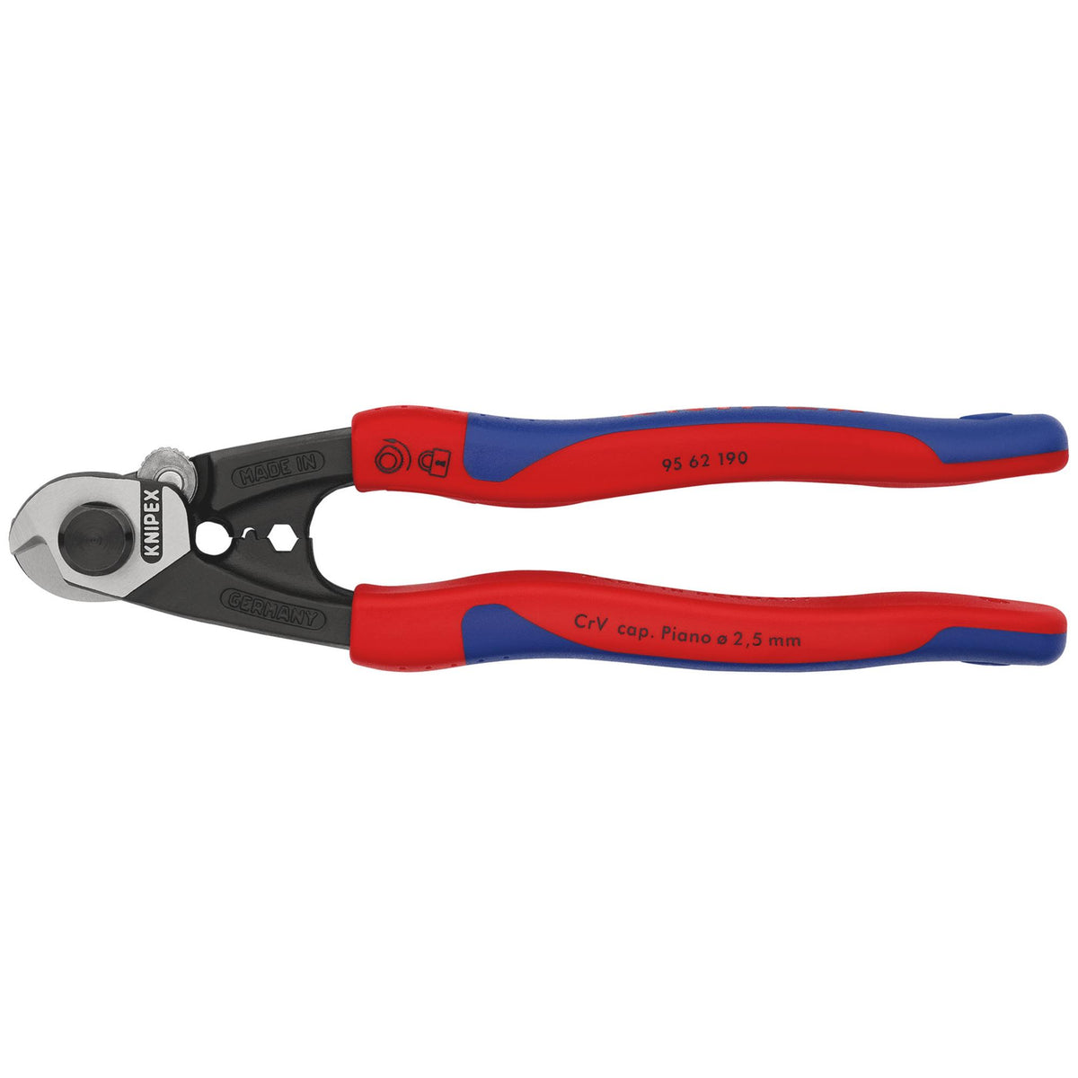 Knipex 190mm Forged Wire Rope Cutters with Heavy Duty Handles : Model No.95 62 190