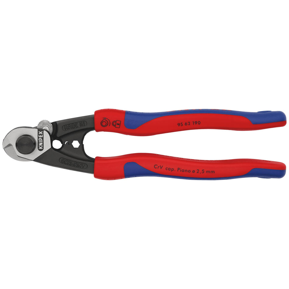 Knipex 190mm Forged Wire Rope Cutters with Heavy Duty Handles : Model No.95 62 190