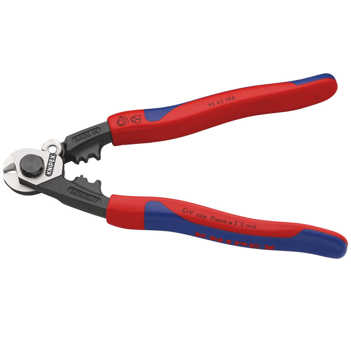 Knipex 190mm Forged Wire Rope Cutters with Heavy Duty Handles : Model No.95 62 190