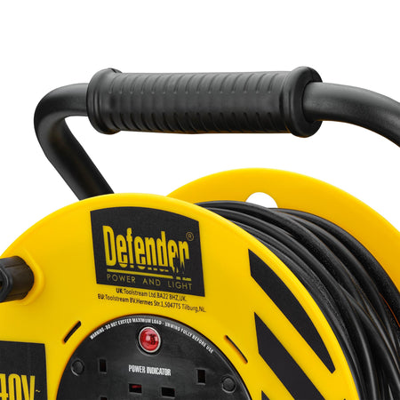 Defender E86515 230V 4-Way Industrial Trade Cable Extension Reel, 50m