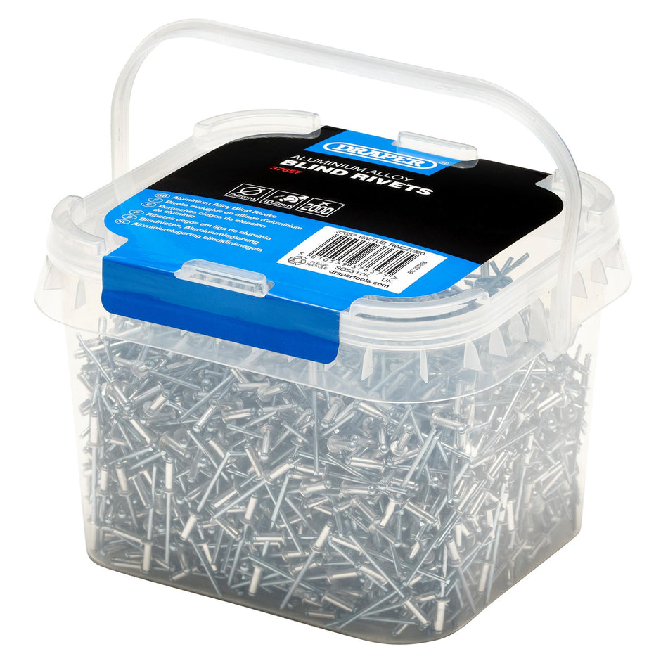DRAPER Tub of 2000 (Approx) 3.2mm Diameter Blind Rivets: Model No.RIV/TUB