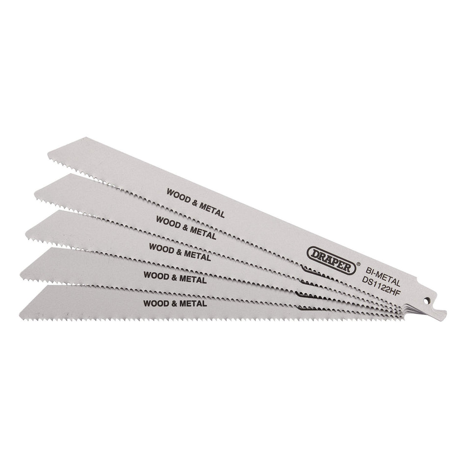 Bi-metal Reciprocating Saw Blades for Multi-Purpose Cutting, 225mm, 10tpi (Pack of 5): Model No. DS1122HF