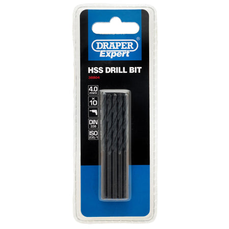 DRAPER Expert 4.0mm HSS Drills Card Of 10: Model No.H29MC
