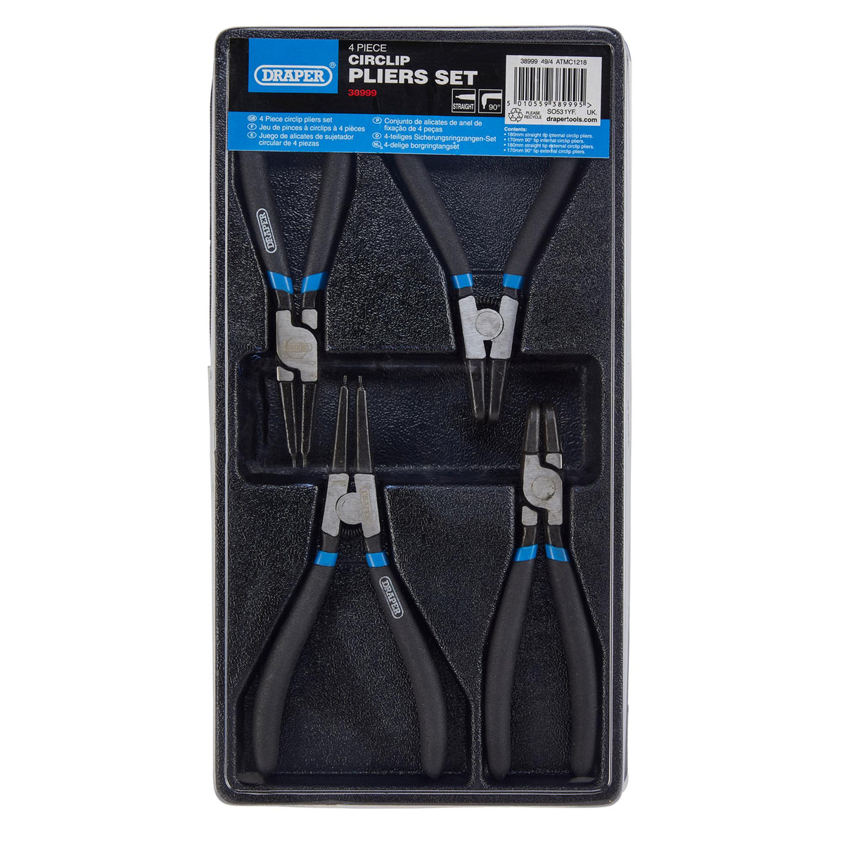 DRAPER 4 Piece Internal and External Circlip Pliers Set: Model No.49/4