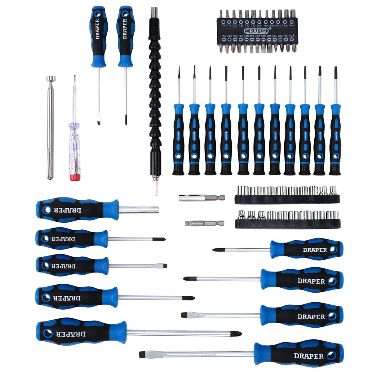 DRAPER 70 Piece Screwdriver, Socket and Bit Set: Model No.SS70