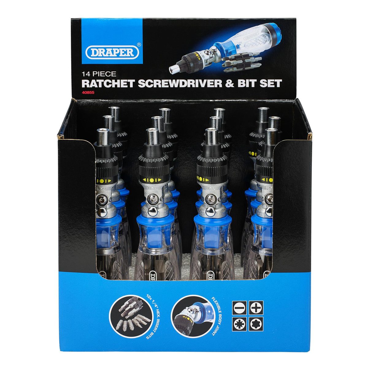 Ratcheting Screwdriver and Bit Set (14 piece): Model No. RD12D