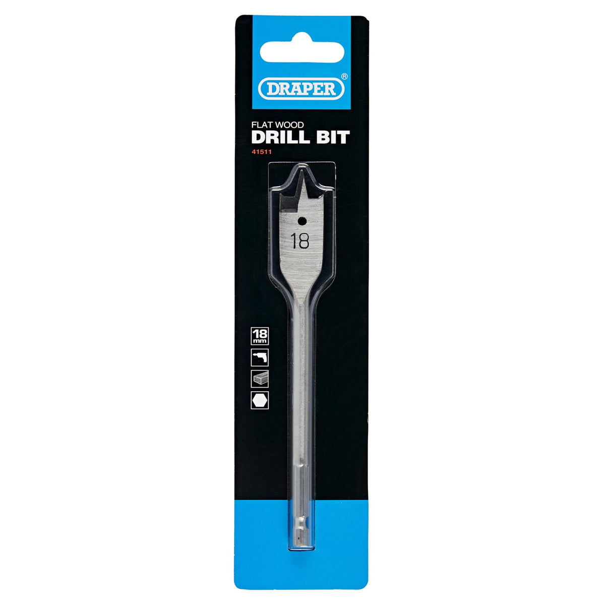 DRAPER Expert 18.0mm Flat Wood Bit: Model No.FB100PB
