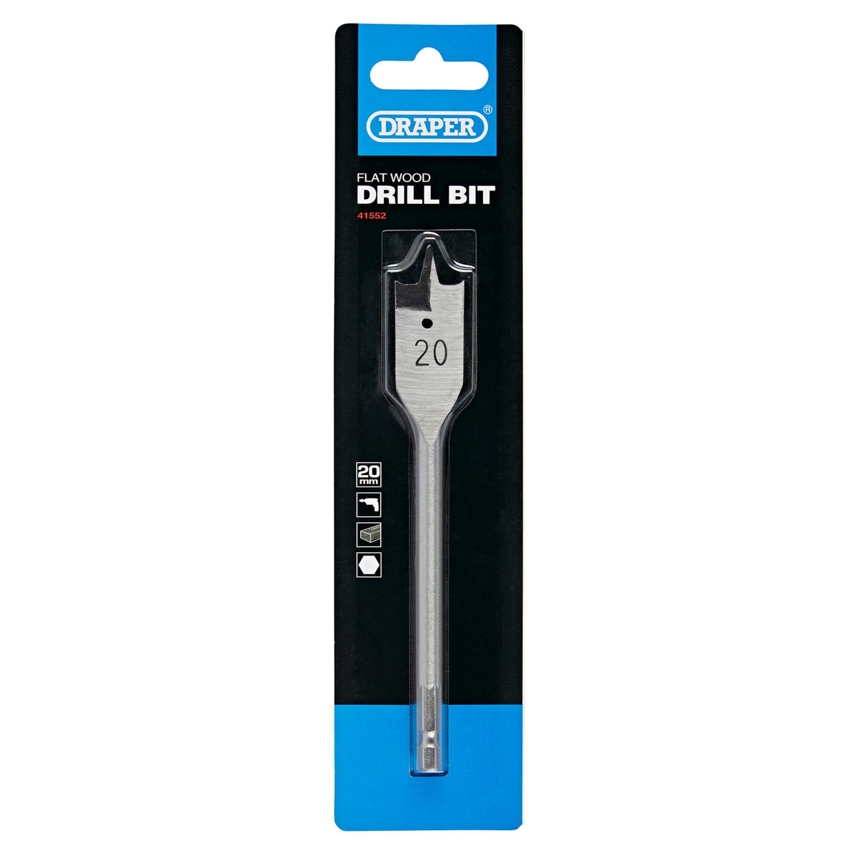 DRAPER Expert 20.0mm Flat Wood Bit: Model No.FB100PB