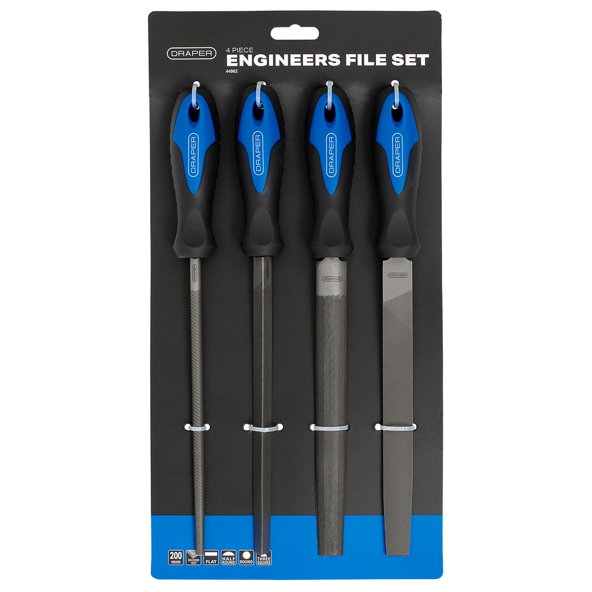 DRAPER 4 Piece 200mm Soft Grip Engineers File Set: Model No.8106B/4