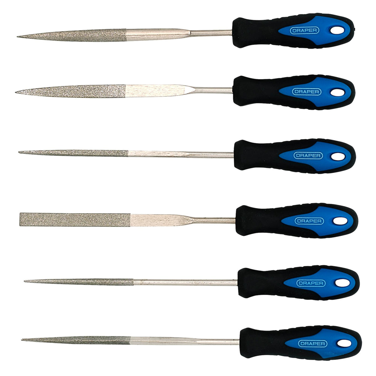 DRAPER 6 Piece 150mm Soft Grip Diamond Needle File Set: Model No.DF6/SG