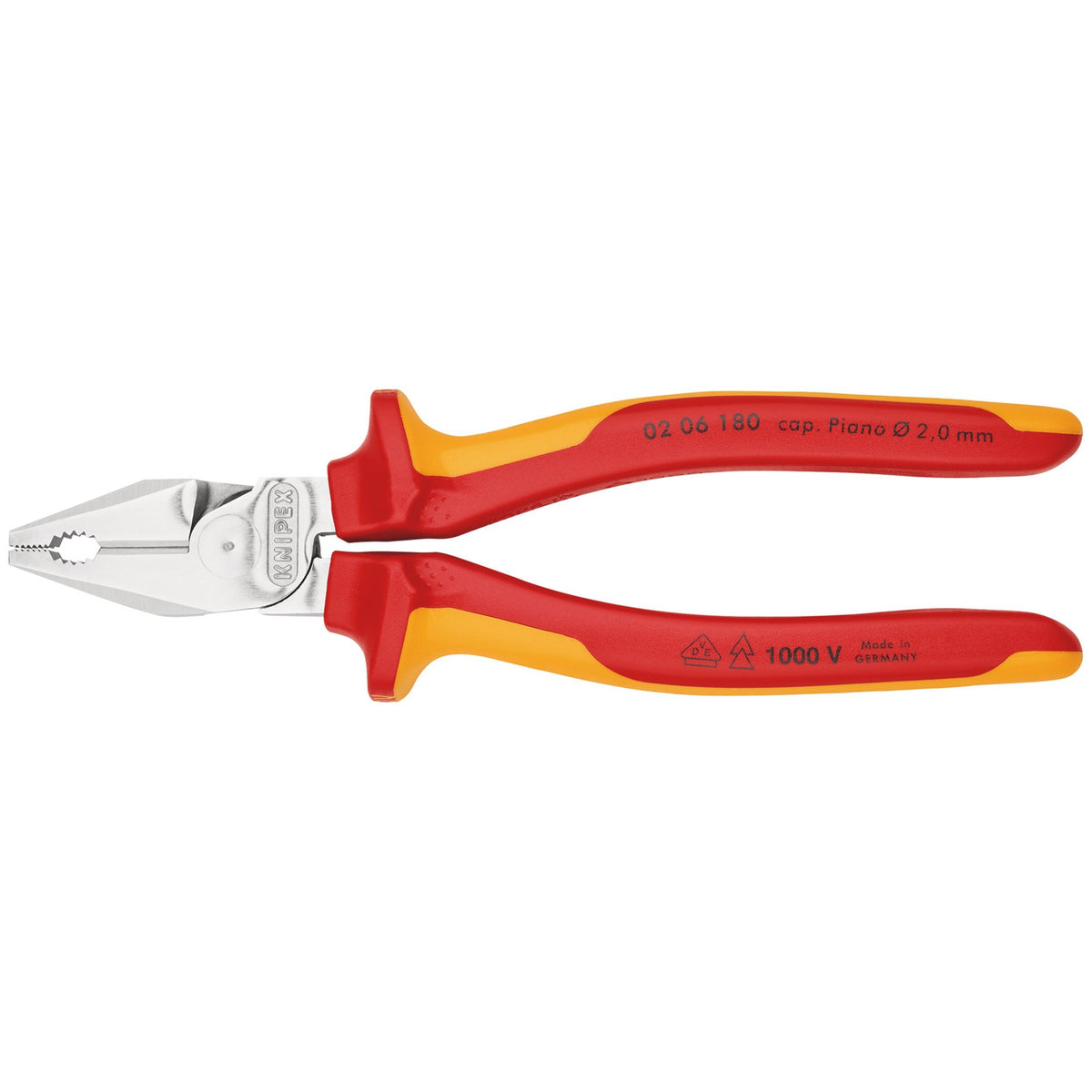 Knipex 180mm Fully Insulated High Leverage Combination Pliers : Model No.02 06 180