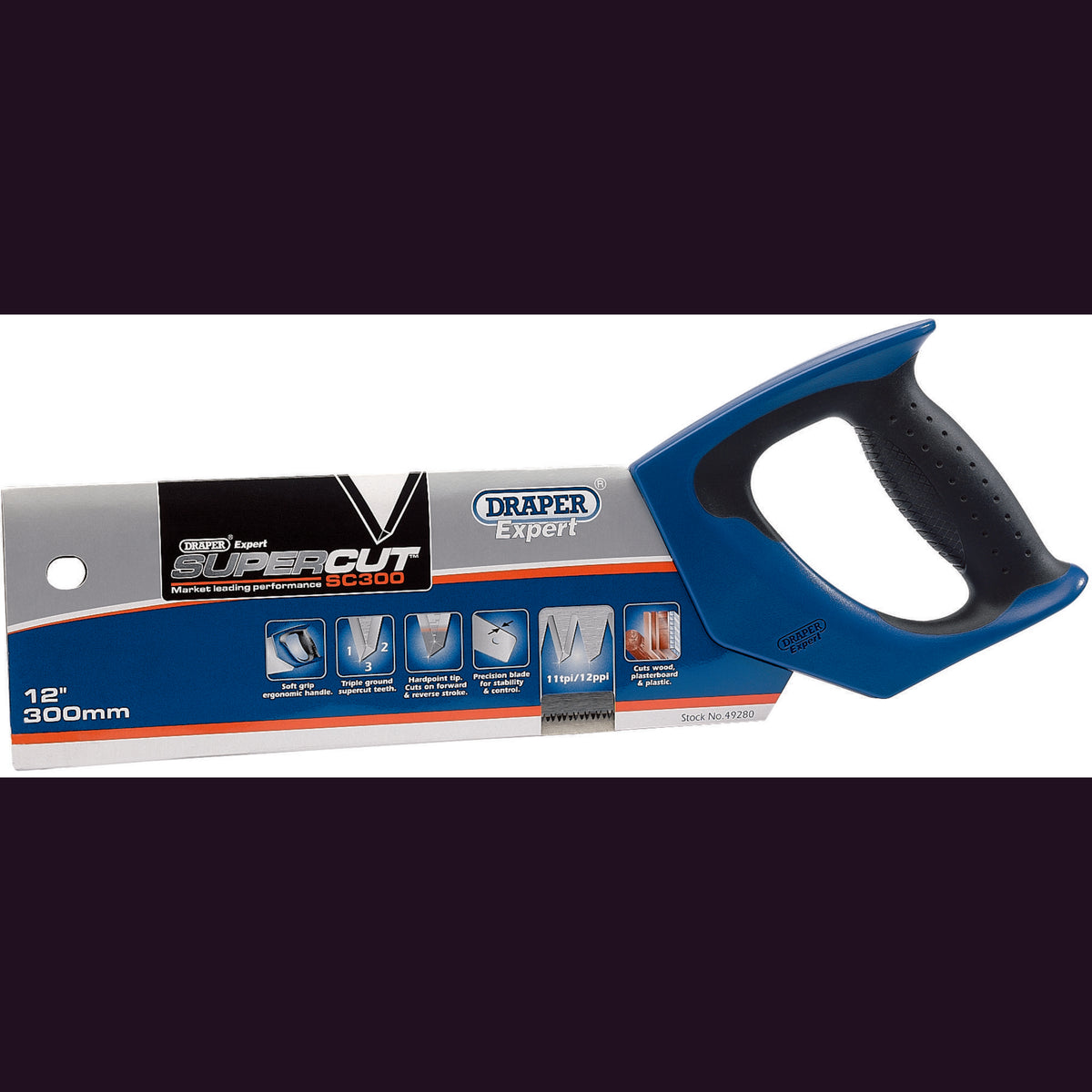 DRAPER Expert Supercut ; 300mm/12in. Soft Grip Hardpoint Tenon Saw - 11tpi/12ppi: Model No.SC300