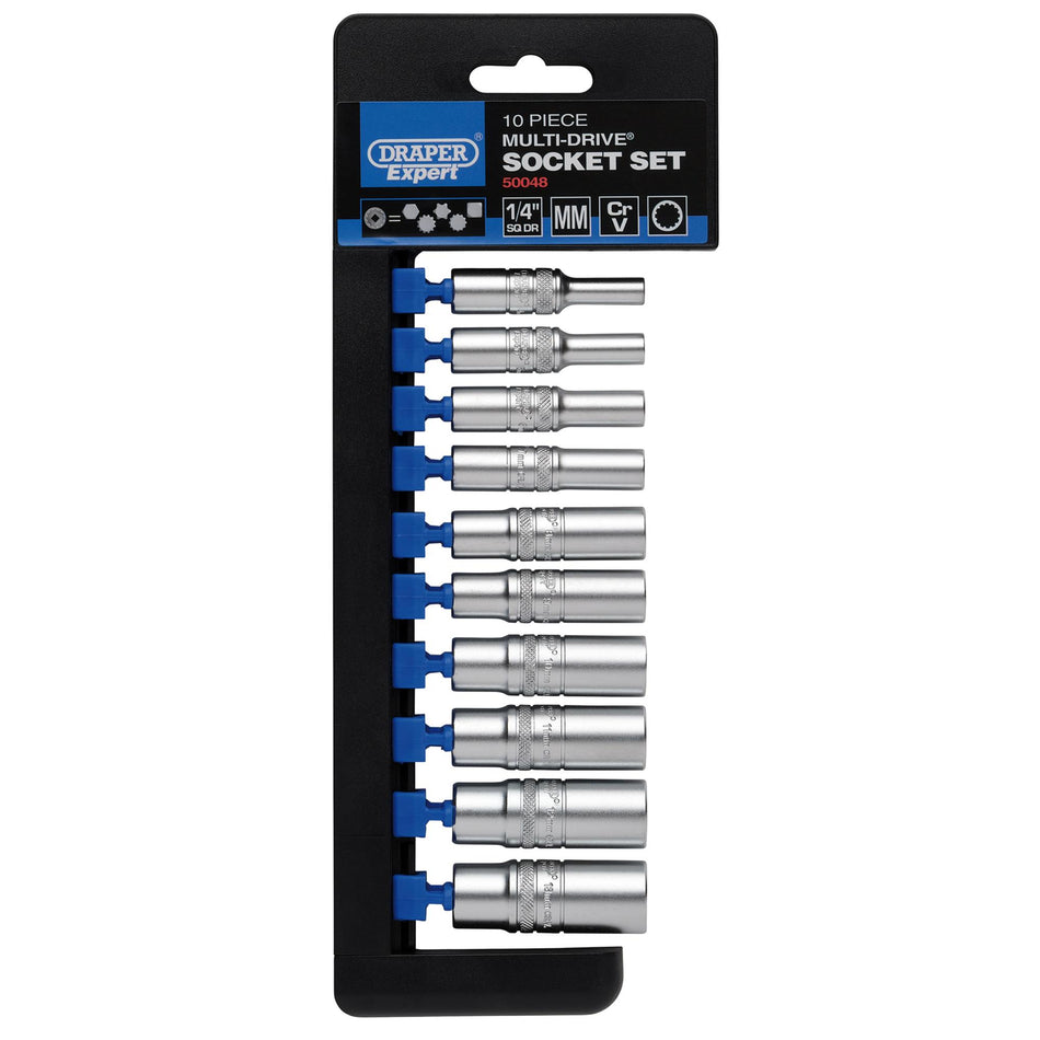 DRAPER 1/4" Sq. Dr. Metric Multi-Drive Deep Socket Set (10 Piece): Model No. B10MD/MDS/E