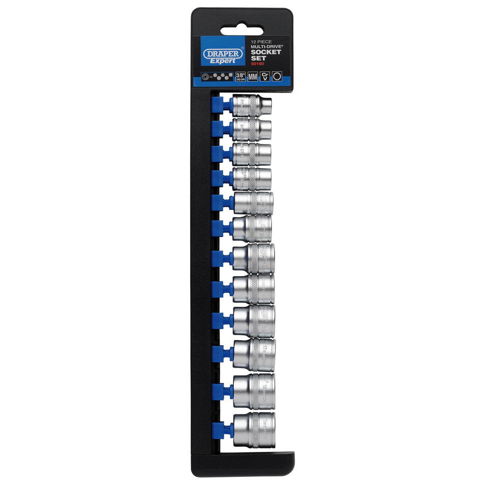 DRAPER 3/8" Sq. Dr. Draper Expert Multi-Drive Socket Set (12 Piece): Model No. D9M/MDS/E