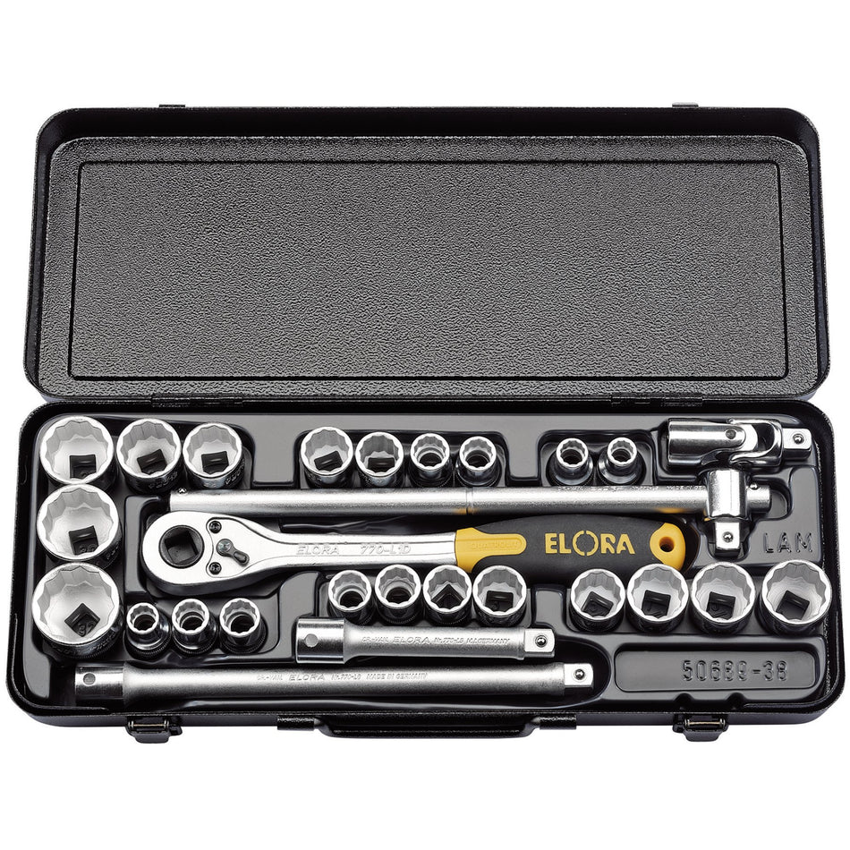 28 Piece 1/2in. Square Drive Metric and Imperial Socket Set: Model No.770-OKLAMU