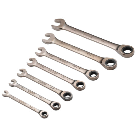 Metric Ratcheting Combination Spanner Set Draper Hi-Torq® (7 Piece) Model. No. 8230MM/7/BK
