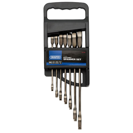 Metric Ratcheting Combination Spanner Set Draper Hi-Torq® (7 Piece) Model. No. 8230MM/7/BK