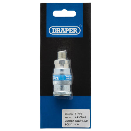DRAPER 1/4in. BSP Taper Male Thread Vertex Air Coupling: Model No.A91CM02 PACKED