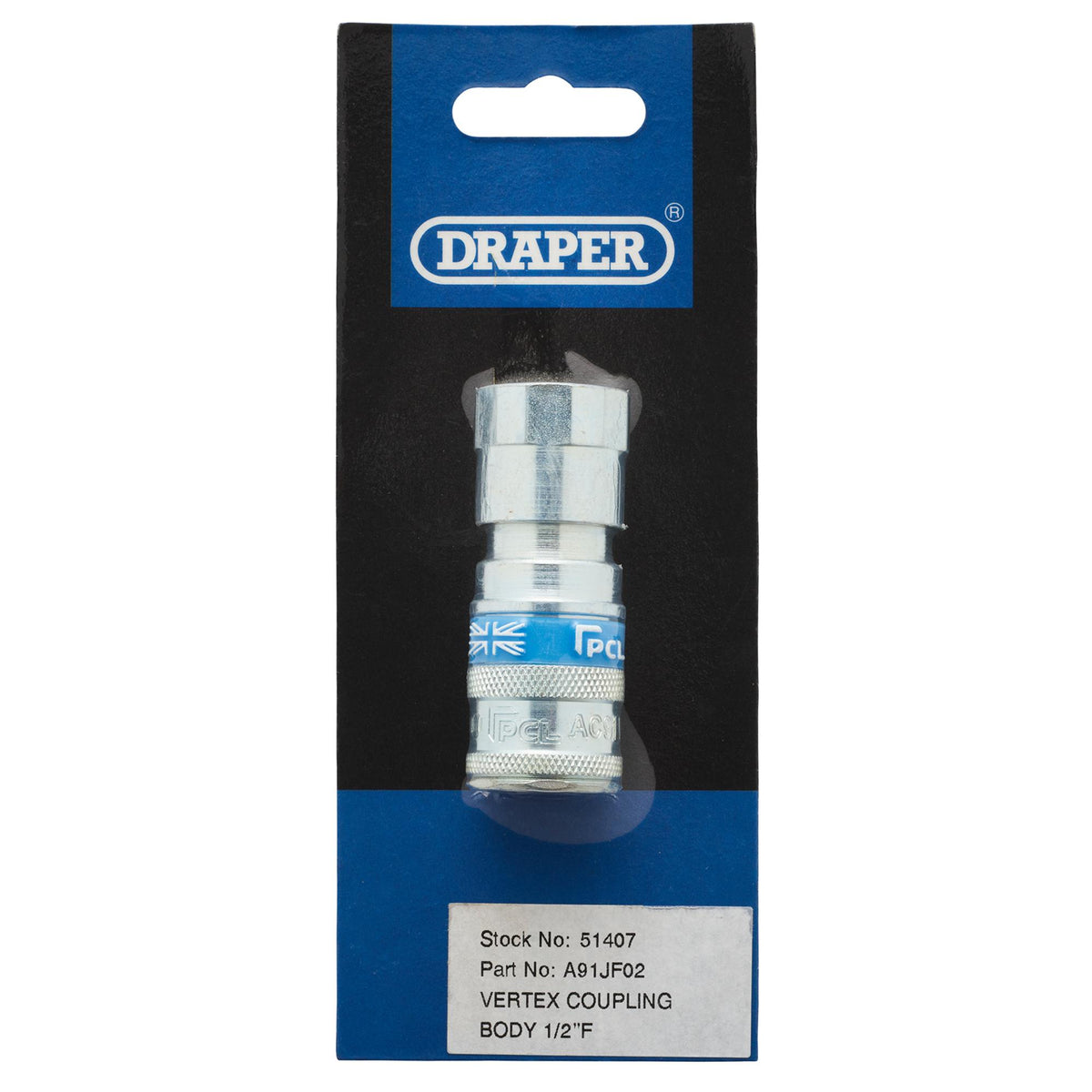 DRAPER 1/2in. BSP Taper Female Thread Vertex Air Coupling: Model No.A91JF02 PACKED
