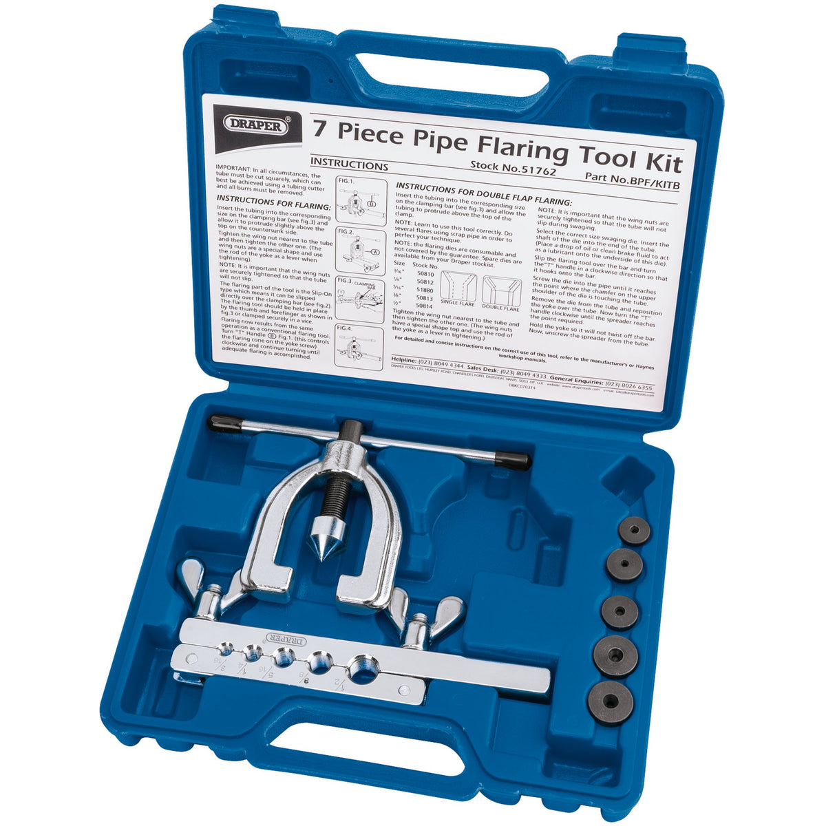 DRAPER Brake Pipe Flaring Kit (7 piece): Model No.BPF/KITB